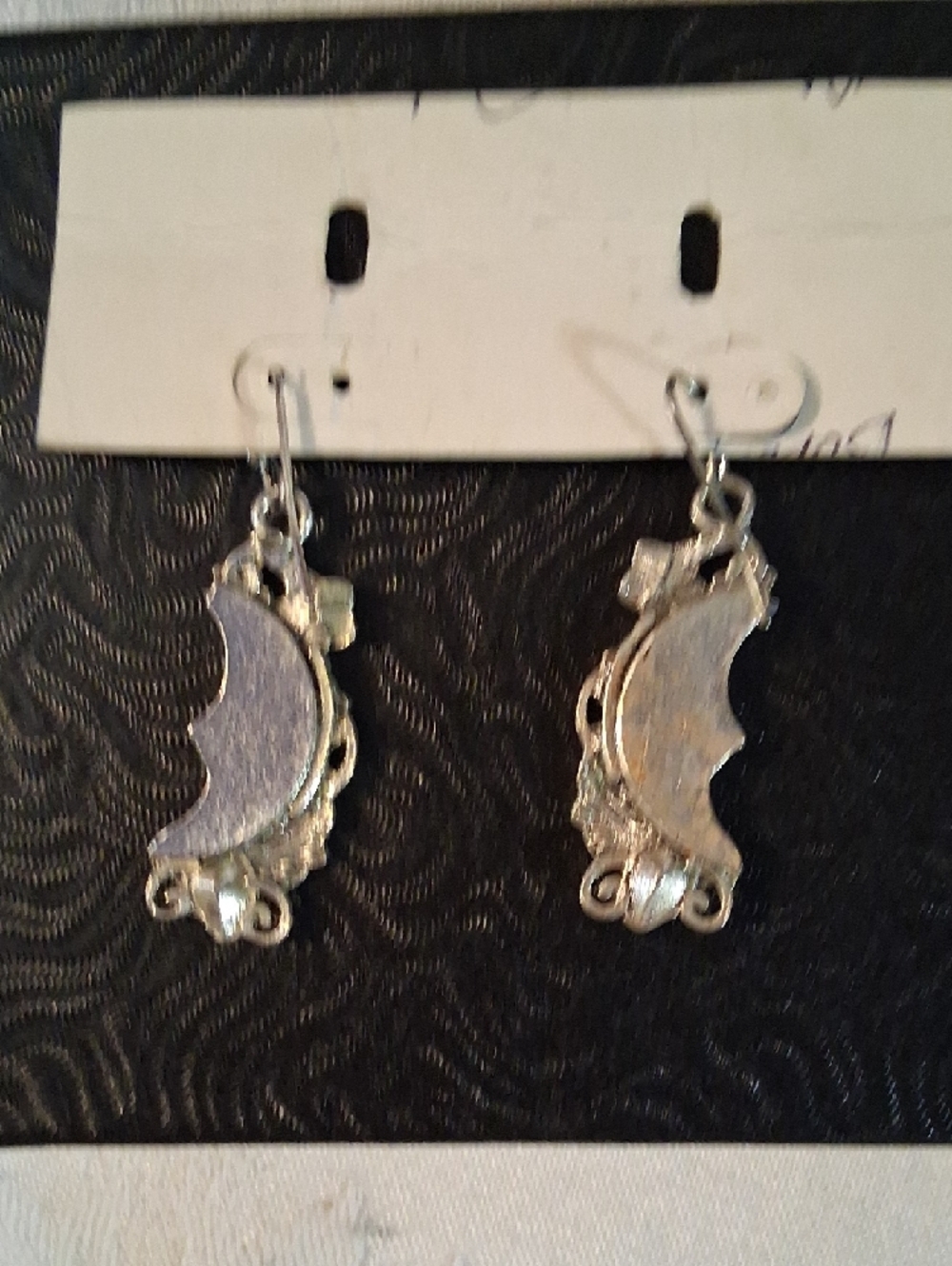 Silver Tone White Moon & Blue Crystal Drop Earrings - Picture 2 of 3